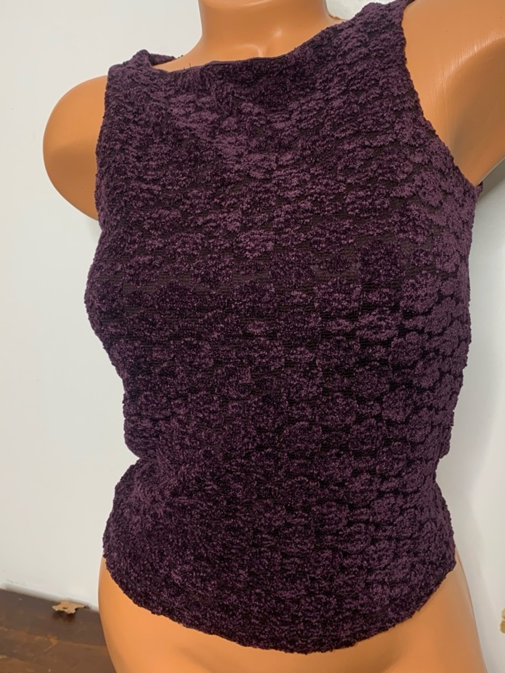 Y2K Arden B Deep Purple Plum Velour Textured sleeveless Top small whimsey Goth